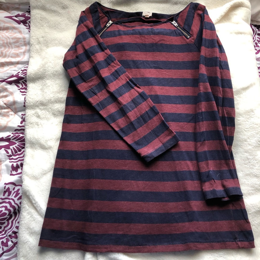 J. Crew 100% Cotton Maroon/Navy Blue Striped Shirt